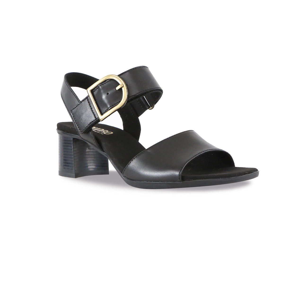 Neeta Black Leather Heel - Angle View