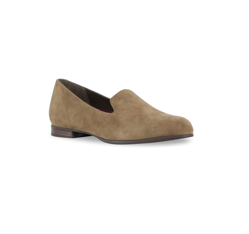 ELENA SMOKING STYLE SLIP-IN IN FAWN SUEDE-ANGLE VIEW