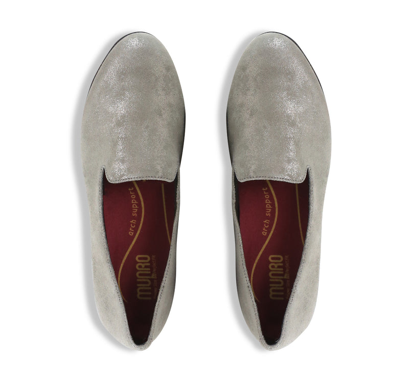 ELENA SMOKING STYLE SLIP-ON IN SUEDE WITH GUNMETAL FOIL OVERLAY - TOP VIEW