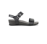 Sintra sandal in Black Calf Leather with an three adjustable straps , suede covered footbed, and cork/latex combination - side view