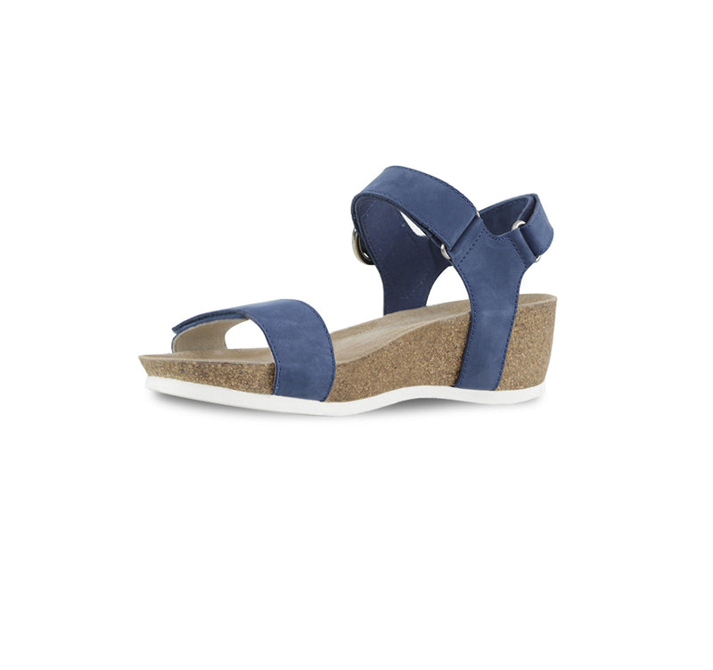 Sintra sandal in atlantic blue nubuck with an three adjustable straps , suede covered footbed, and cork/latex combination - inside view