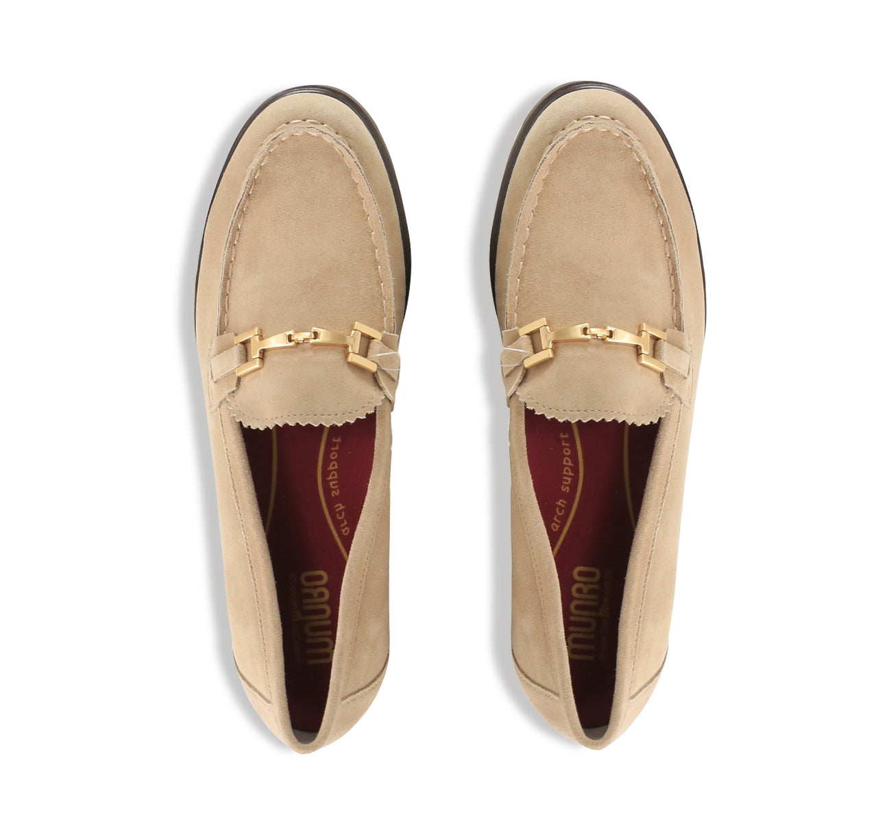 Colleen a Cow Suede Moc Toe Loafer in Sand with Ornamental Detailing - Top View