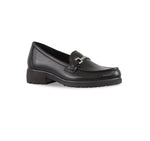 Colleen a Calf Leather Moc Toe Loafer in Black with Ornamental Detailing - Angle View