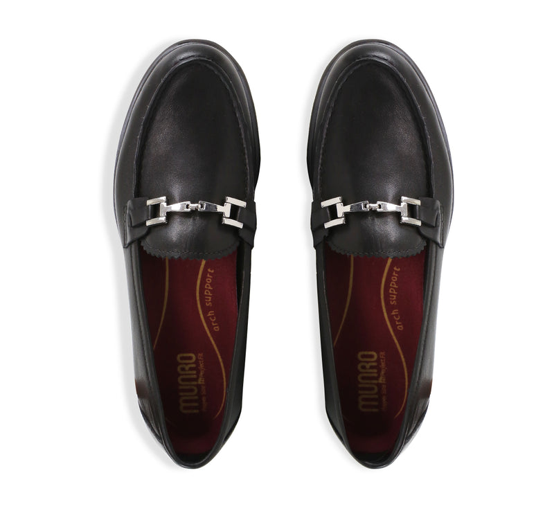 Colleen a Calf Leather Moc Toe Loafer in Black with Ornamental Detailing - Top View