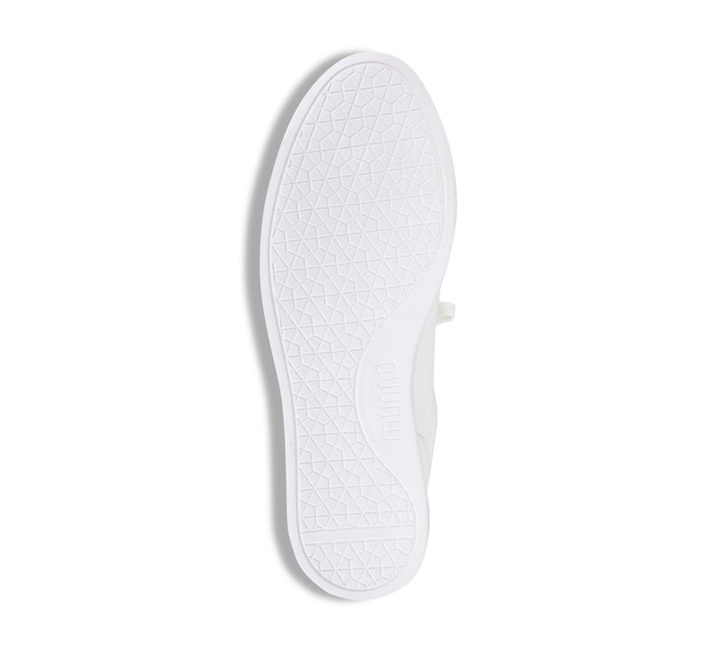 Tilly in cow leather, sport, athleisure oxford  with outside zipper on EVA outsole in white - bottom view