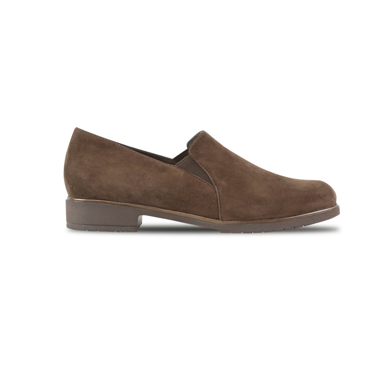 Kam brown suede twin-gore slip-in on lightly lug sole with stylized welt detail - outside view