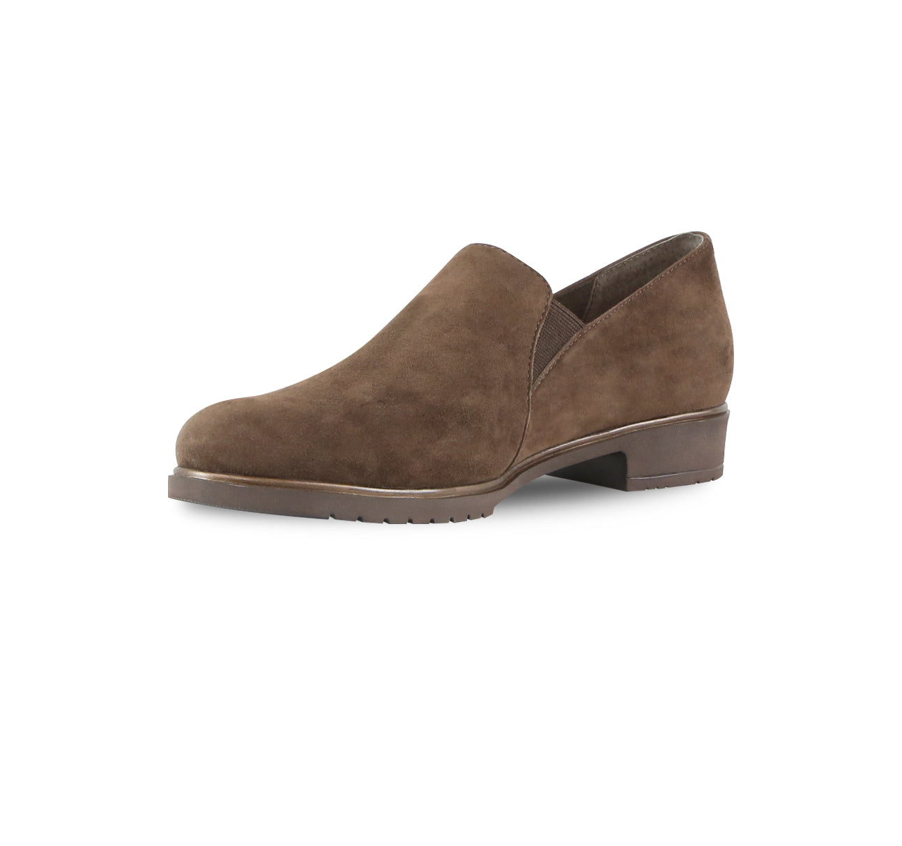 Kam brown suede twin-gore slip-in on lightly lug sole with stylized welt detail - inside view