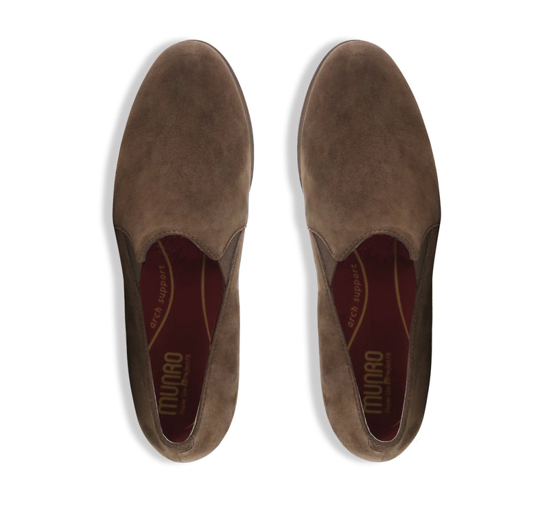 Kam brown suede twin-gore slip-in on lightly lug sole with stylized welt detail - top view