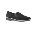 Kam suede twin-gore in black slip-in on lightly lug sole with stylized welt detail - angle view