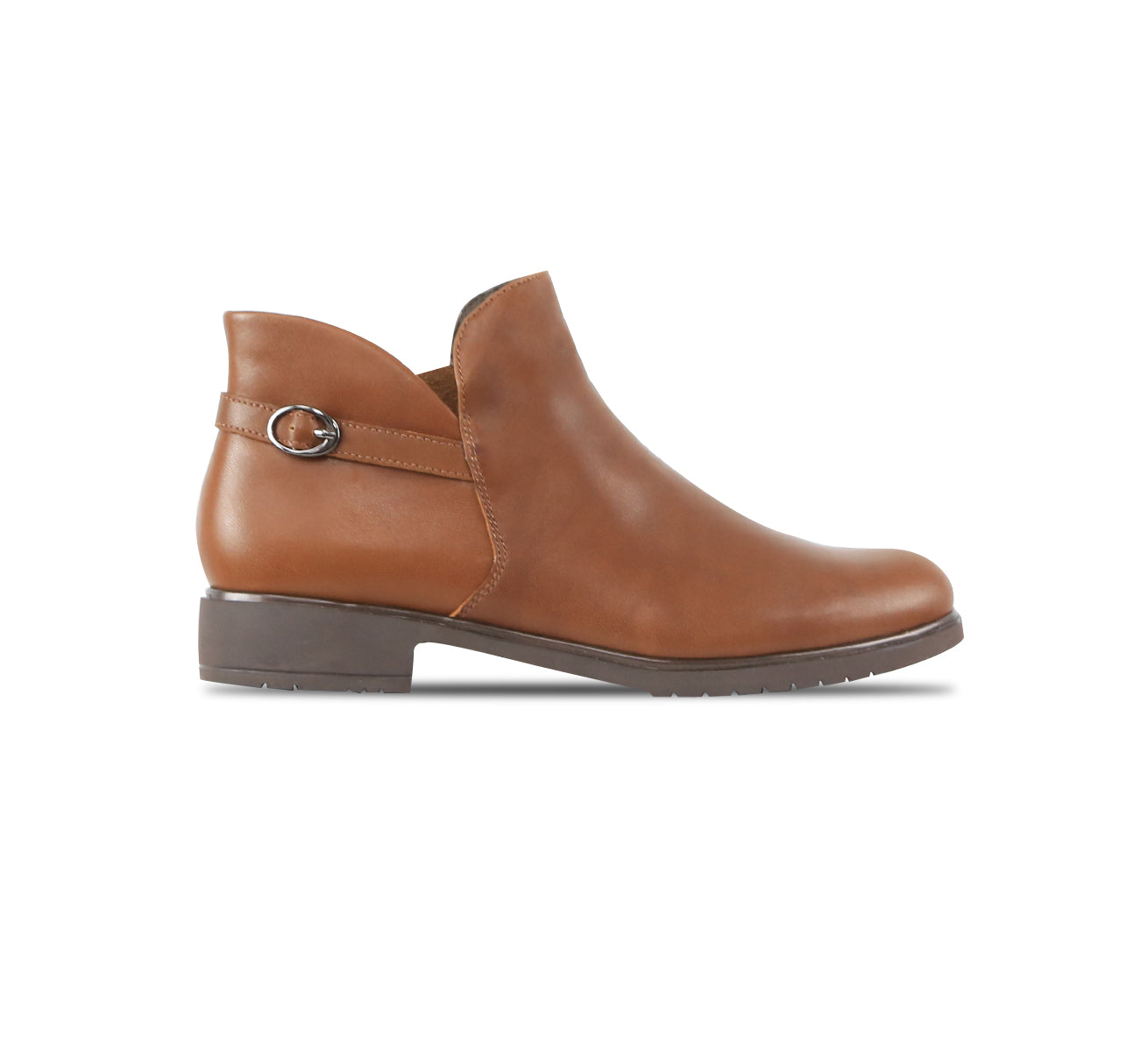 Brenna, Tailored Fashion Bootie in Brown Cow Leather, on EVA Outsole - Outside View