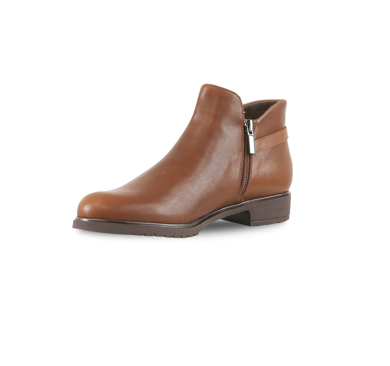 Brenna, Tailored Fashion Bootie in Brown Cow Leather, on EVA Outsole - Inside View