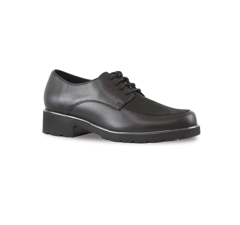 Ronnie a leather oxford, treated for water resistance, on EVA lug outsole, ultra-lightweight-angle view