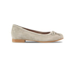 Joslynn kid suede in deep taupe flatt with a dainty bow and half-inch wedge for comfort - side view