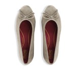 Joslynn kid suede in deep taupe flatt with a dainty bow and half-inch wedge for comfort - top view