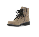 Hartley Suede Ankle Boot in Almond with Inside Zipper and Lace Up Upper - Inside View