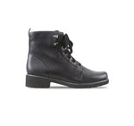 Hartley Cow Leather Ankle Boot in Black with Inside Zipper and Lace Up Upper - Side View