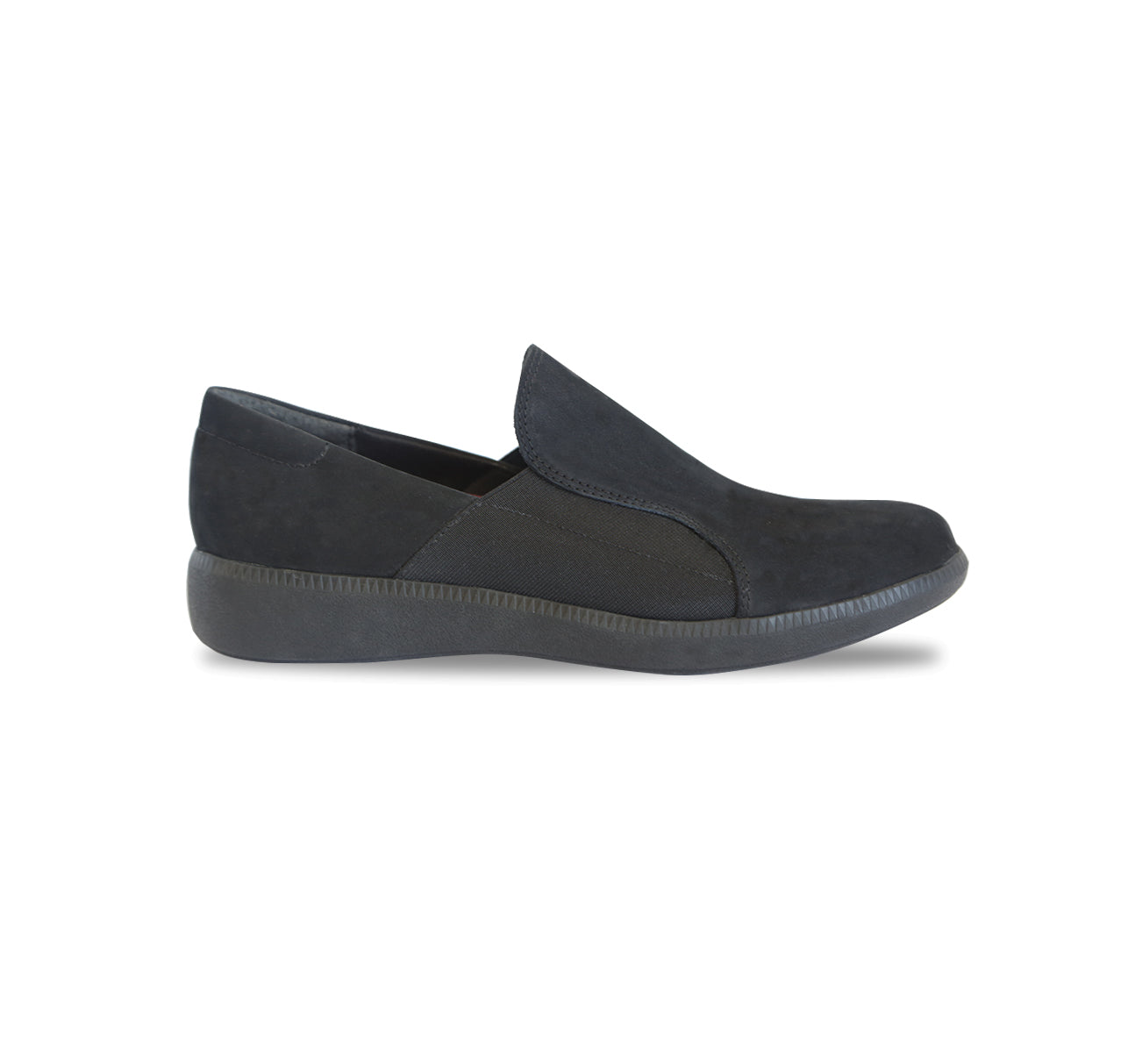 CLAY STEP IN WITH RUBBER OUTSOLE IN BLACK SUEDE-side view