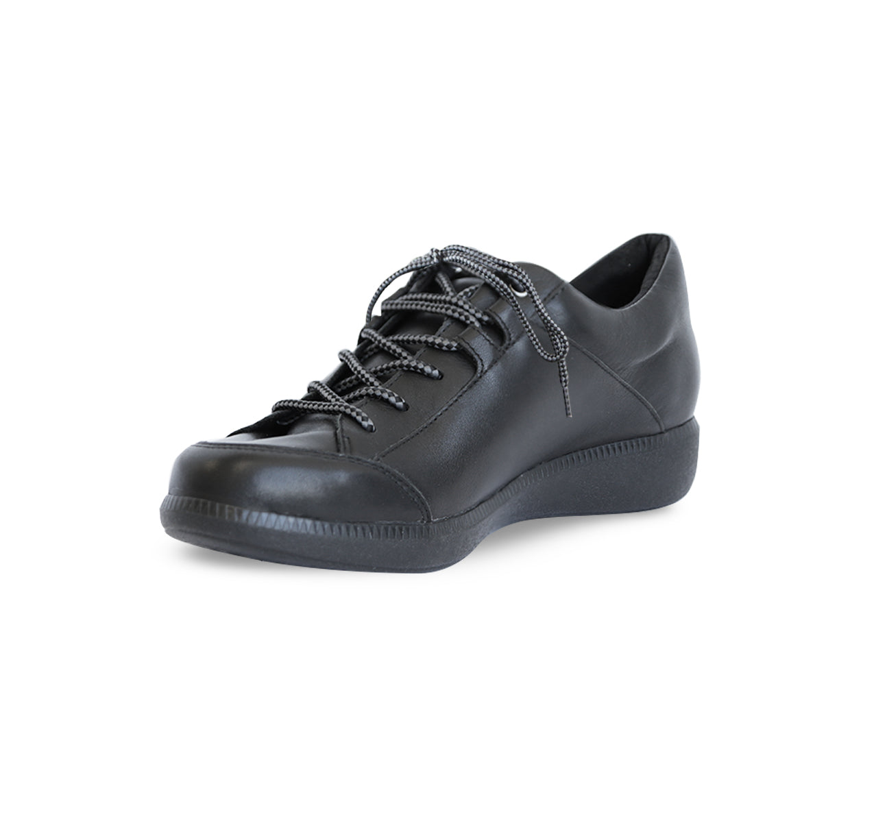 PORTIA IS AN OXFORD WITH ZIPPER ON RUBBER OUTSOLE IN BLACK LEATHER - INSIDE VIEW