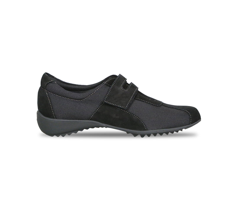 JOLIET OXFORD WITH HOOK & LOOP ADJUSTMENT IN BLACK FABRIC & NUBUCK - SIDE VIEW