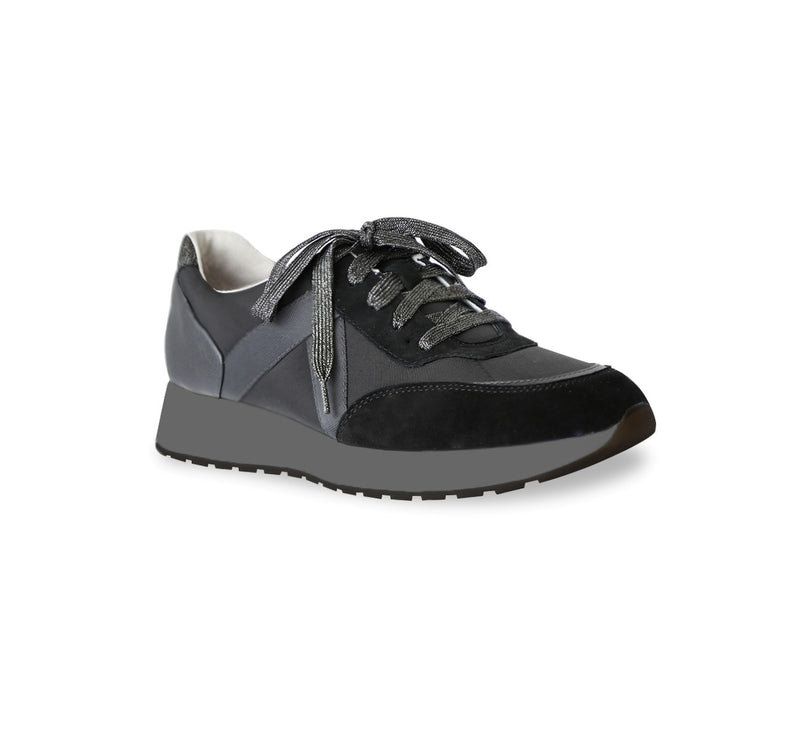 PIPER ATHLEISURE OXFORD IN BLACK & GUNMETAL WITH GREY MIDSOLE - ANGLE VIEW