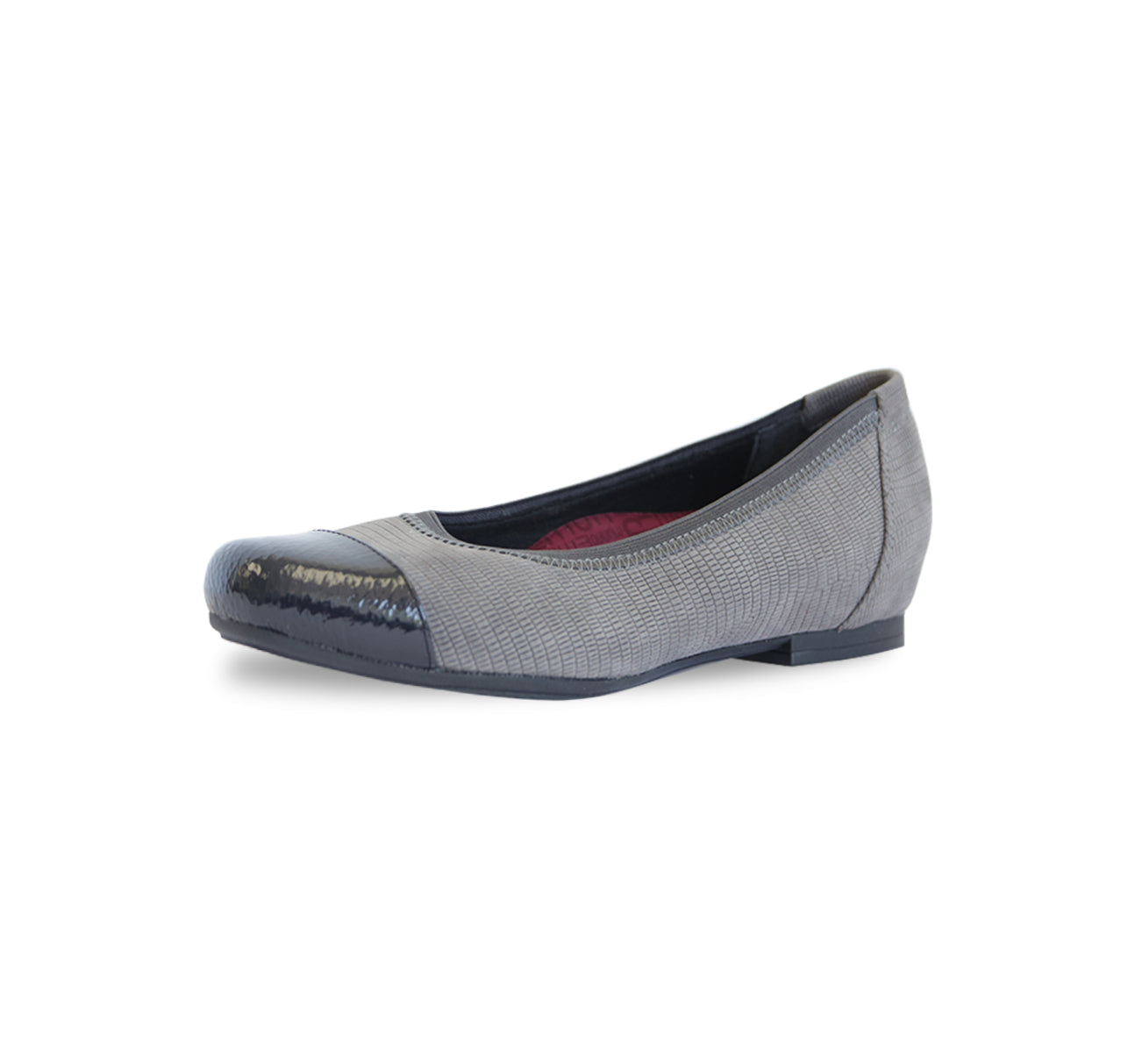 DANIELLE II SLIP-ON IN GREY LIZARD PRINT NUBUCK & SLATE GREY PATENT TRIM - OUTSIDE VIEW