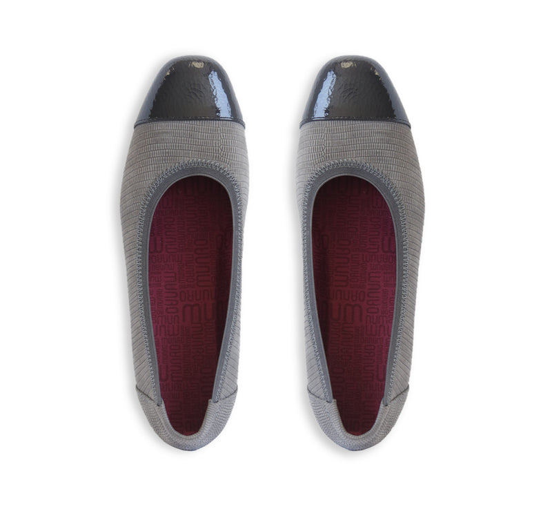 DANIELLE II SLIP-ON IN GREY LIZARD PRINT NUBUCK & SLATE GREY PATENT TRIM - TOP VIEW