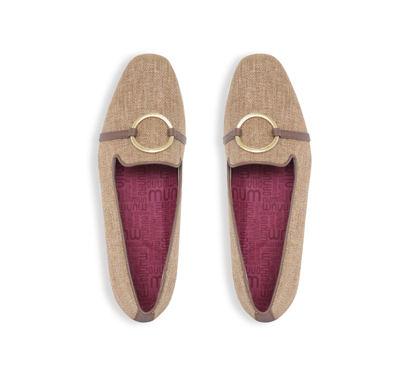 SUNISA SLIP ON IN WOVEN BROWN FABRIC WITH METALLIC RING ORNAMENT - TOP VIEW