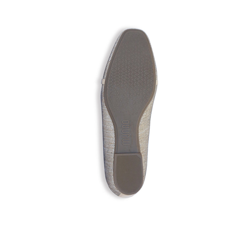 SUNISA SLIP ON IN WOVEN GUNMETAL FABRIC WITH METALLIC RING ORNAMENT - BOTTOM VIEW