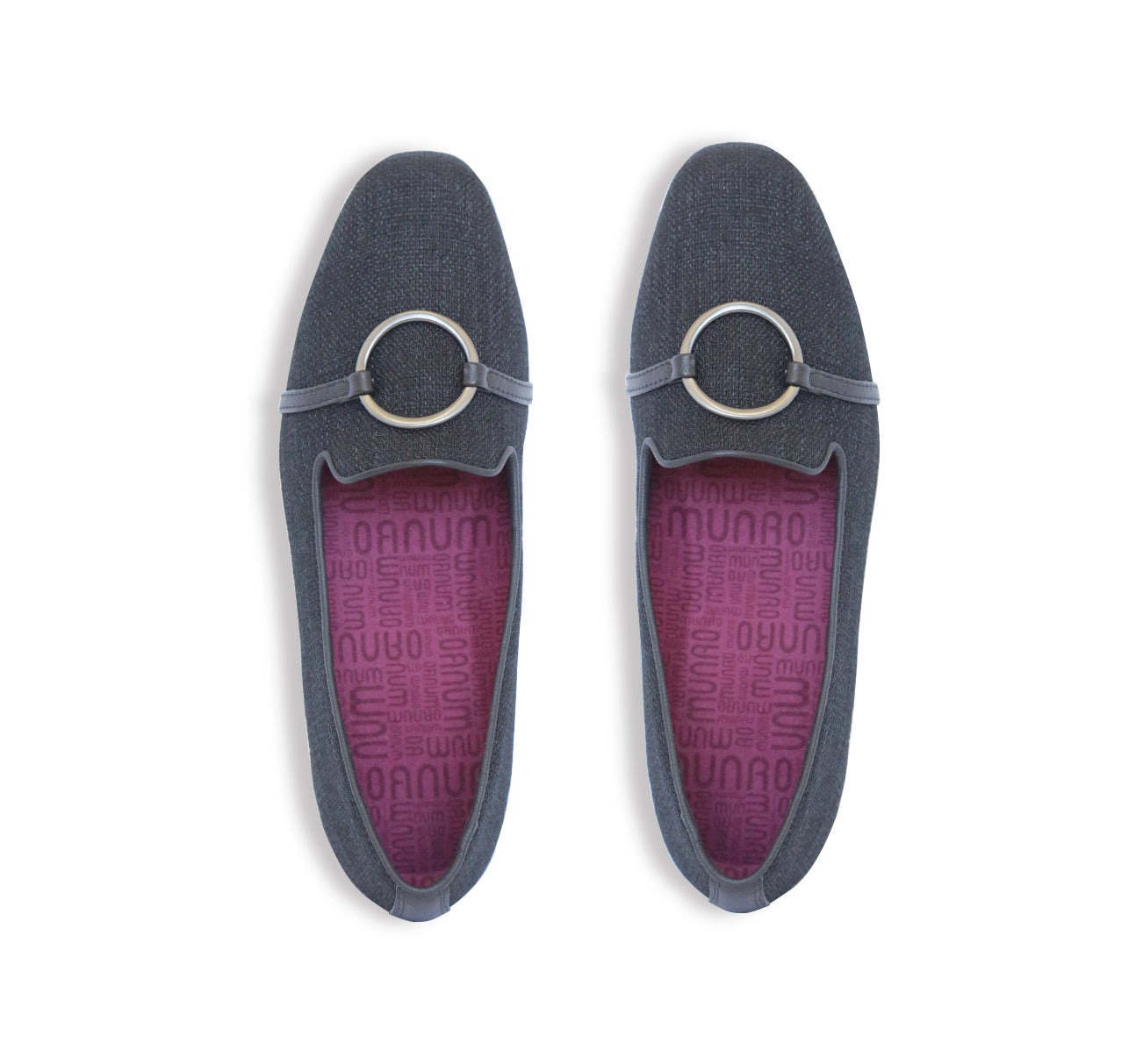 SUNISA SLIP ON IN WOVEN BLACK FABRIC WITH METALLIC RING ORNAMENT - INSIDE VIEW