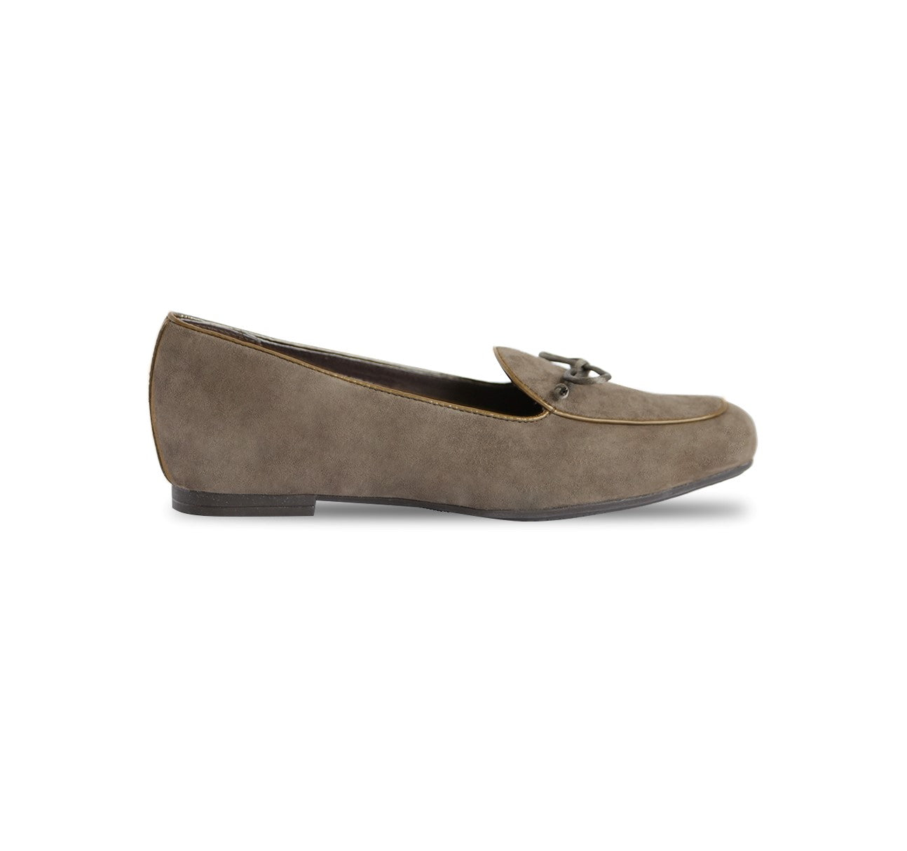 ROSSA IS A SLIP-ON FLAT IN SAGE COLOR SUEDE AND PETITE BOW TIE ON VAMP - SIDE VIEW