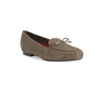 ROSSA IS A SLIP-ON FLAT IN SAGE COLOR SUEDE AND PETITE BOW TIE ON VAMP - ANGLE VIEW