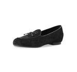 ROSSA IS A SLIP-ON FLAT IN BLACK SUEDE WITH A PETITE BOW TIE ON VAMP - inside view