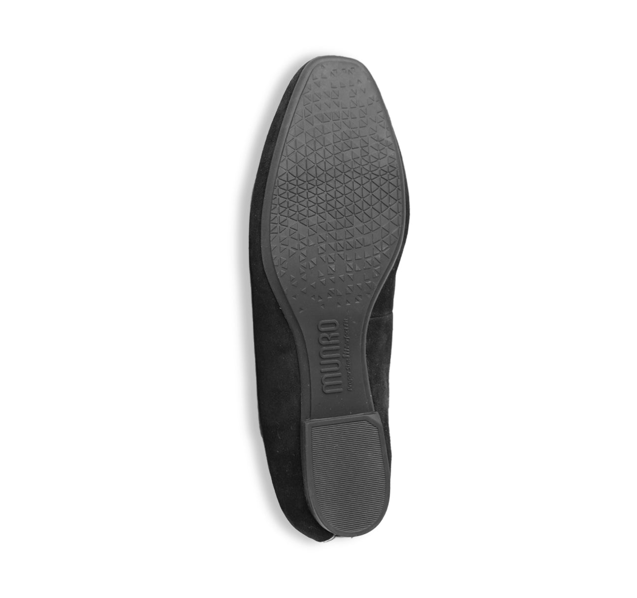 ROSSA IS A SLIP-ON FLAT IN BLACK SUEDE WITH A PETITE BOW TIE ON VAMP - bottom view