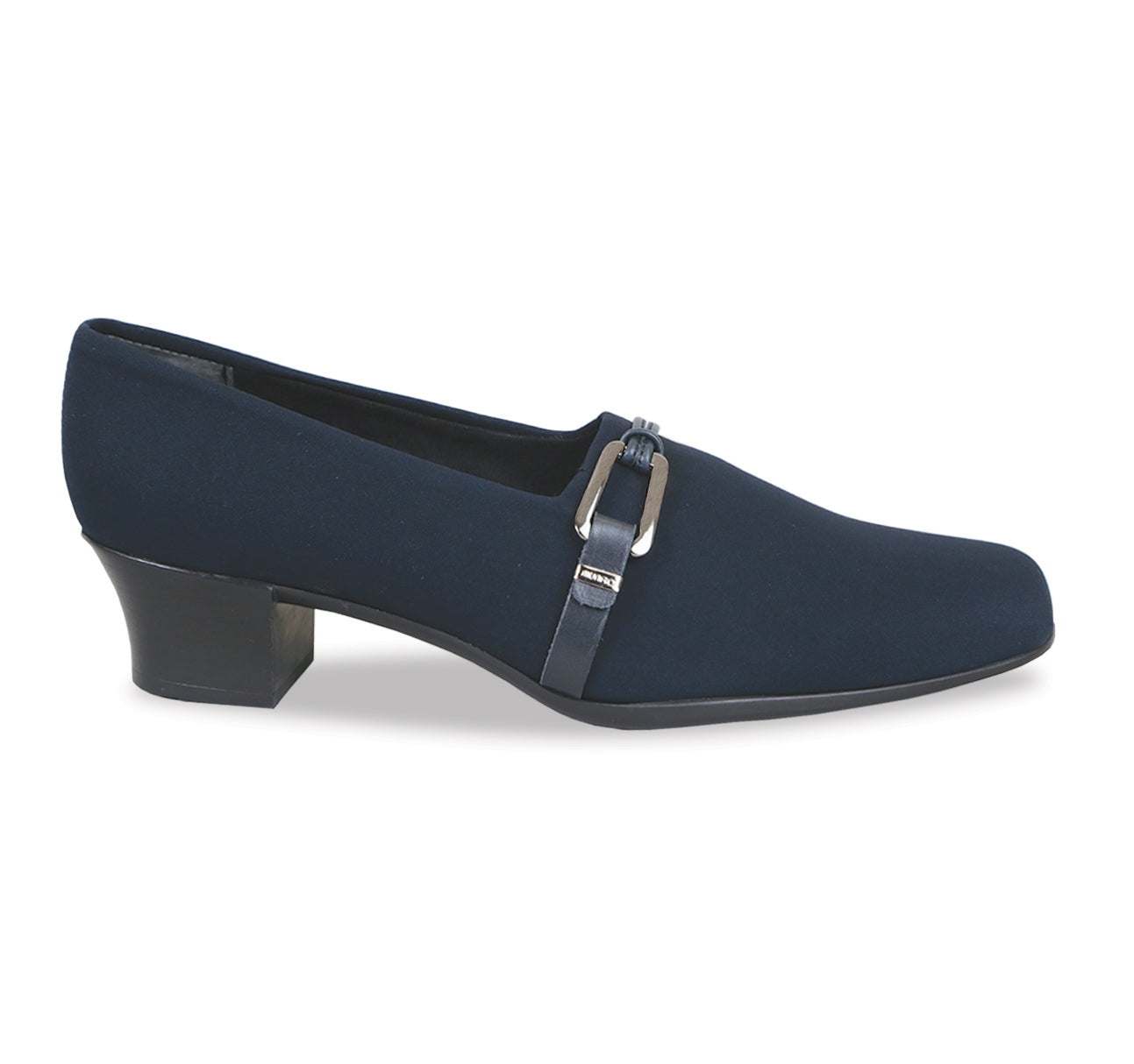 CINDI DRESS PUMP IN NAVY STRETCH FABRIC - Outside View