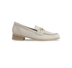 GRYFFIN MOC-TOE PENNY LOAFER IN CREAM LEATHER WITH GOLD COLOR BIT - SIDE VIEW