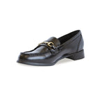 GRYFFIN MOC-TOE PENNY LOAFER IN BLACK GLAZED CALF LEATHER WITH GOLD COLOR BIT - SIDE VIEW