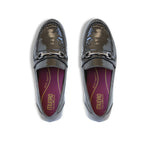 GRYFFIN SADDLE LOAFER WITH ORNAMENTAL BIT IN BLACK CRINKLE PATENT LEATHER-TOP VIEW