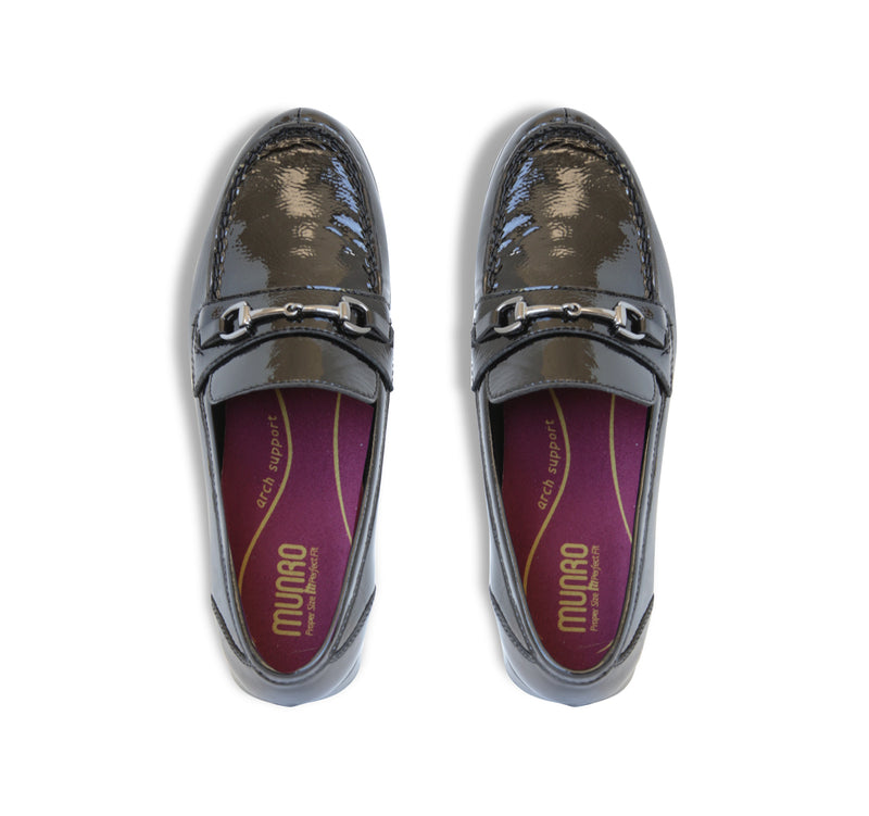 GRYFFIN SADDLE LOAFER WITH ORNAMENTAL BIT IN BLACK CRINKLE PATENT LEATHER-TOP VIEW