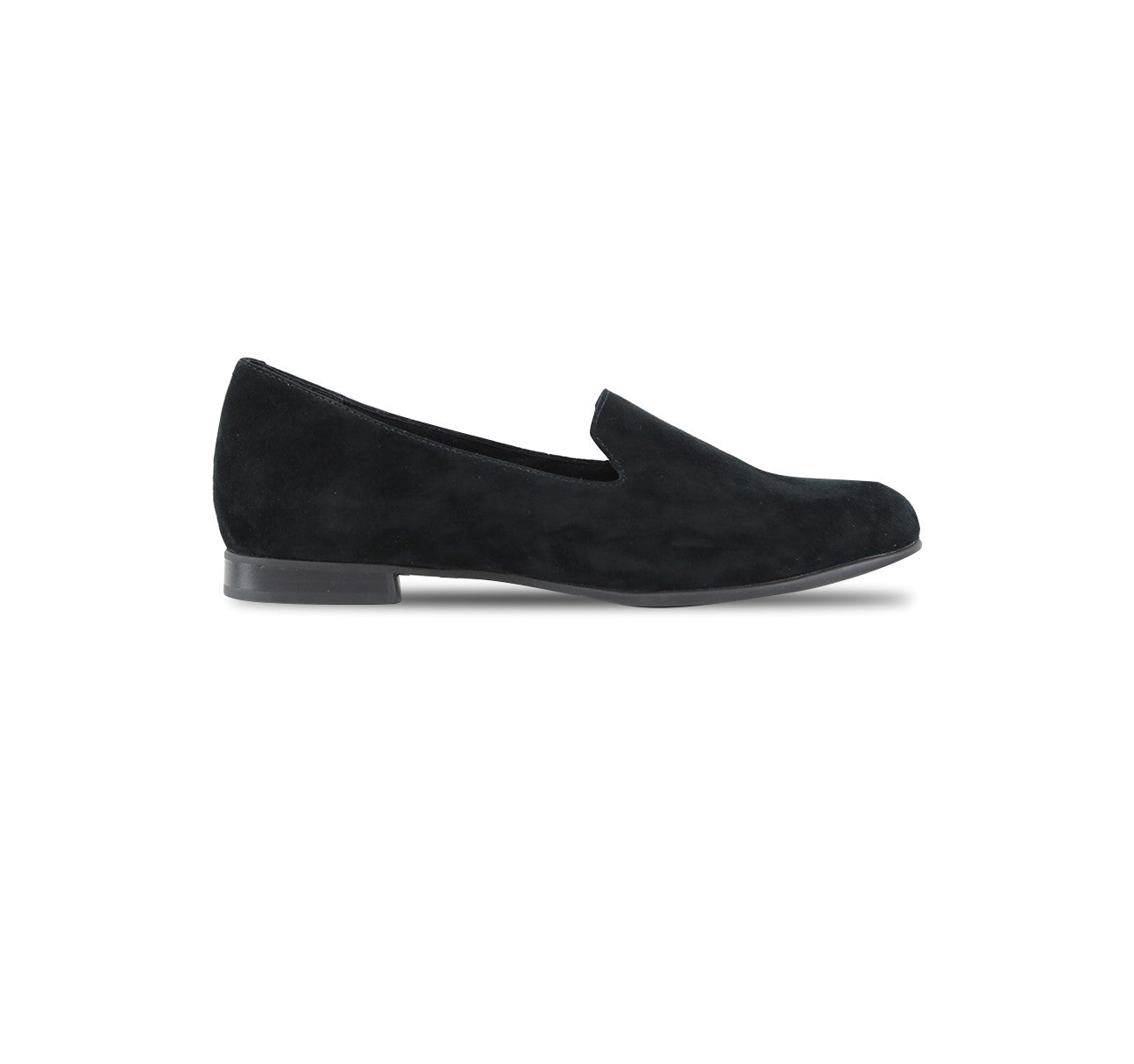 ELENA SMOKING STYLE SLIP-ON IN BLACK SUEDE-SIDE VIEW