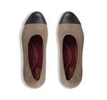 MILA SKIMMER SLIP-ON IN TAUPE LAMB LEATHER AND PATENT LEATHER TOE CAP-TOP VIEW