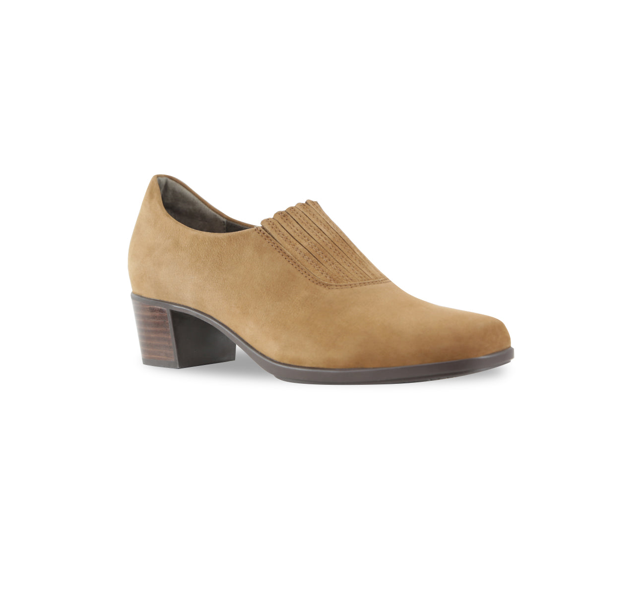 AMARA PUMP SHOOTIE WITH FINGER GORE DESIGN ON UPPER IN RAWHIDE COLOR NUBUCK-ANGLE VIEW