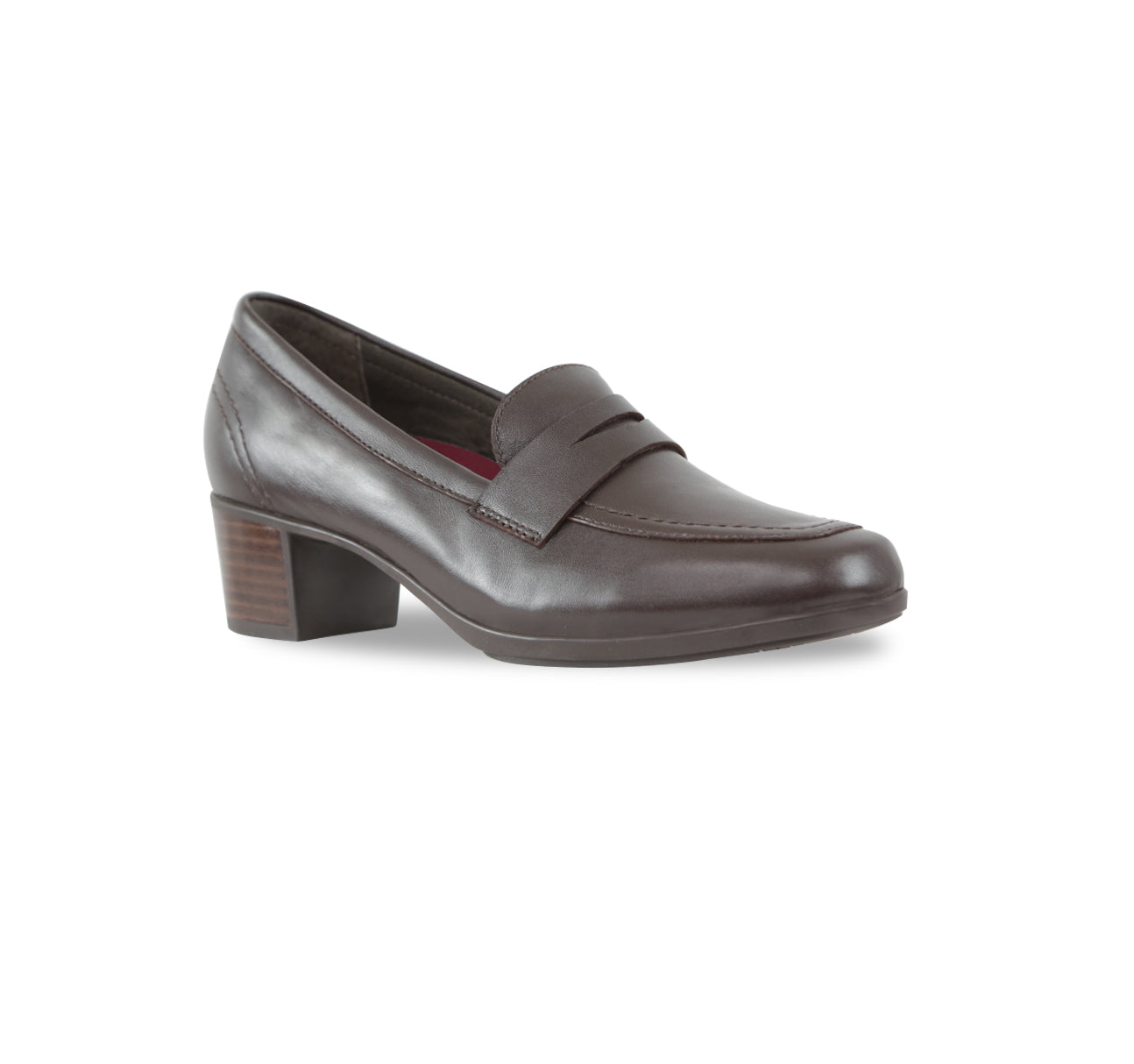 ELLIS CHOCOLATE LAMB LEATHER PENNY LOAFER PUMP-ANGLE VIEW