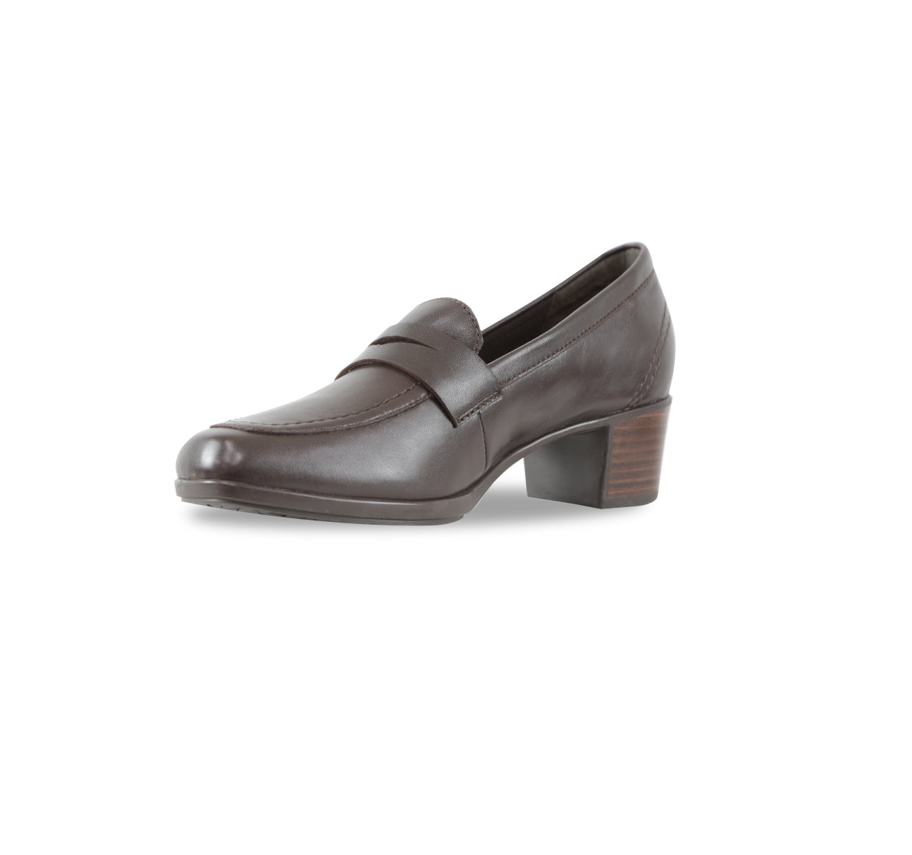 ELLIS CHOCOLATE LAMB LEATHER PENNY LOAFER PUMP-INSIDE VIEW