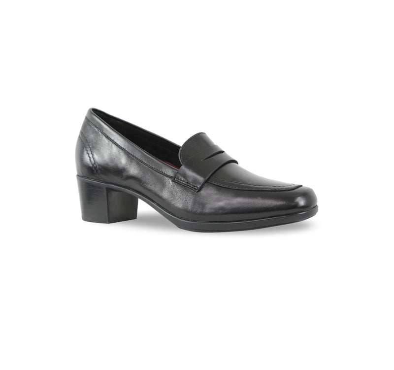 ELLIS BLACK LAMB LEATHER PENNY LOAFER PUMP-ANGLE VIEW