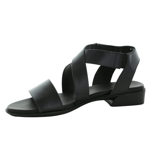 SOUKI CROSS-STRAP DRESS OR CASUAL FLAT SANDAL IN BLACK LAMB LEATHER - Side View