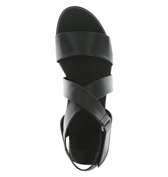 SOUKI CROSS-STRAP DRESS OR CASUAL FLAT SANDAL IN BLACK LAMB LEATHER - Top View