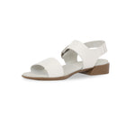 Cleo dress or casual sandal on low heel with buckle on ankle strap in off-white leather-inside view