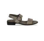 Cleo dress or casual sandal on low heel with buckle on ankle strap in vintage khaki color cow leather-side view