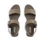 Cleo dress or casual sandal on low heel with buckle on ankle strap in vintage khaki color cow leather-top view