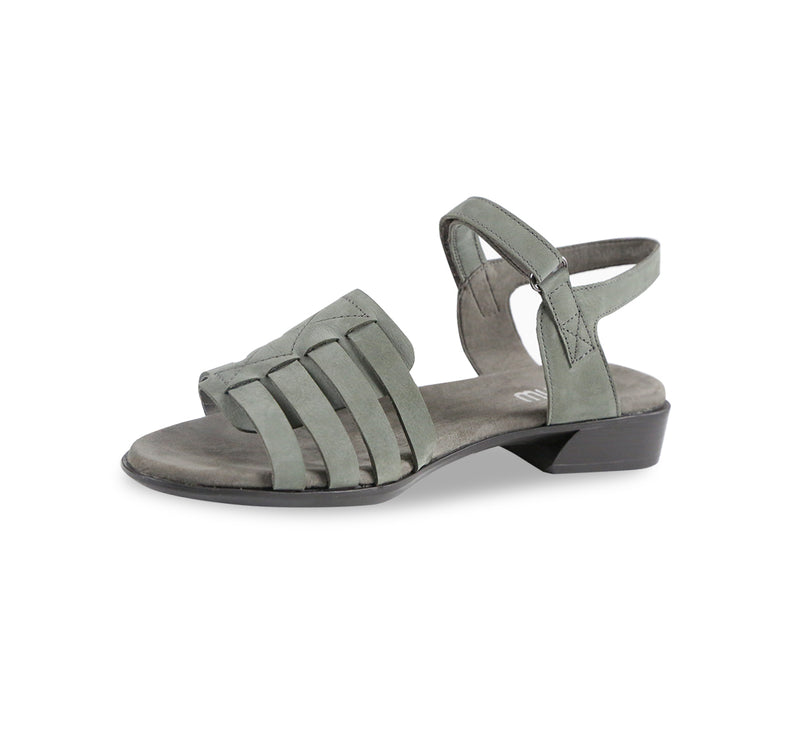 HAVEN LOW HEEL STRAPPY SANDAL IN GREEN NUBUCK - INSIDE VIEW